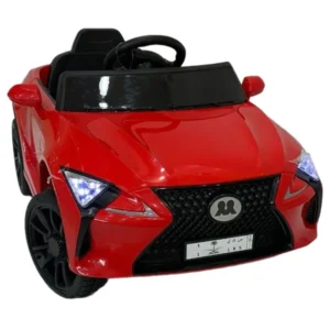 القلاف_للدراجات_النارية_ سيارة أطفال كهربائية بتصميم مستوحى من سيارة لكزس باللون الأحمر مزودة بعجلات سوداء وزجاج أمامي أسود وأنوار أمام مضاءة. _دراجة_نارية